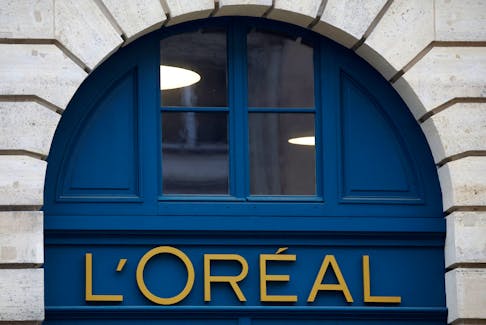 The logo of French cosmetics group L'Oreal is seen on a company building in Paris, France, February 7, 2024.
