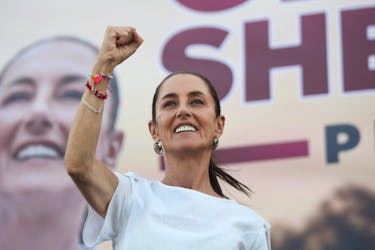 Presidential candidate of the ruling MORENA party Claudia Sheinbaum holds a campaign rally in Nezahualcoyotl, State of Mexico, Mexico April 9, 2024.