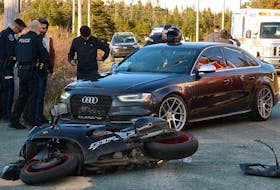 One man was sent to hospital following a collision between a motorcycle and a car Saturday evening. Saltwire Staff