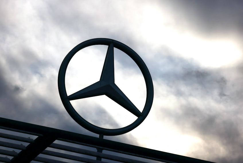 A logo of the Mercedes-Benz is seen outside a Mercedes-Benz car dealer in Brussels, Belgium March 13, 2023.