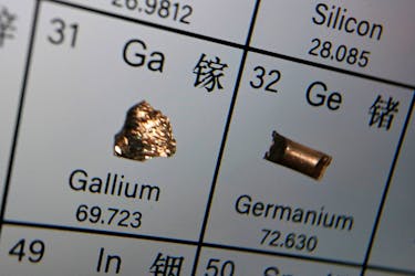 The elements of Gallium and Germanium are seen on a periodic table, in this illustration picture taken on July 6, 2023.