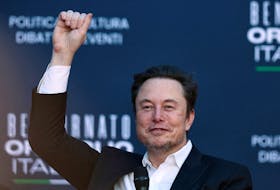 Tesla and SpaceX's CEO Elon Musk gestures, as he attends political festival Atreju organised by Italian Prime Minister Giorgia Meloni's Brothers of Italy (Fratelli d'Italia) right-wing party, in Rome, Italy, December 16, 2023.