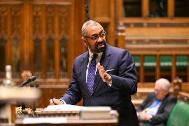 British Home Secretary James Cleverly makes a statement on the publication of the Part 1 Angiolini Inquiry report at the House of Commons in London, Britain February 29, 2024. UK Parliament/Maria Unger/Handout via