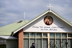 Police investigate at the Assyrian Christ The Good Shepherd Church after a knife attack took place during a service the night before, in Wakeley in Sydney, Australia, April 16, 2024.