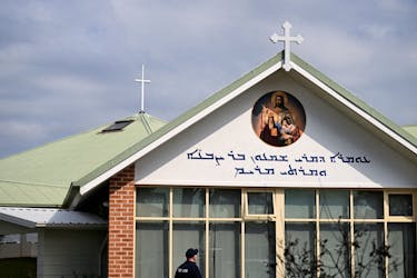 Police investigate at the Assyrian Christ The Good Shepherd Church after a knife attack took place during a service the night before, in Wakeley in Sydney, Australia, April 16, 2024.