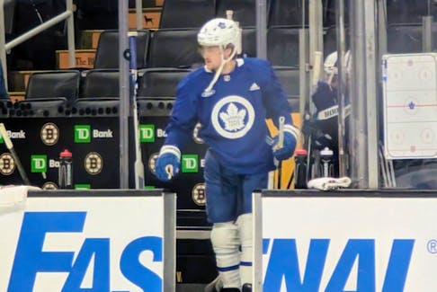 Maple Leafs forward William Nylander takes part in the team's morning skate in Boston on Monday.