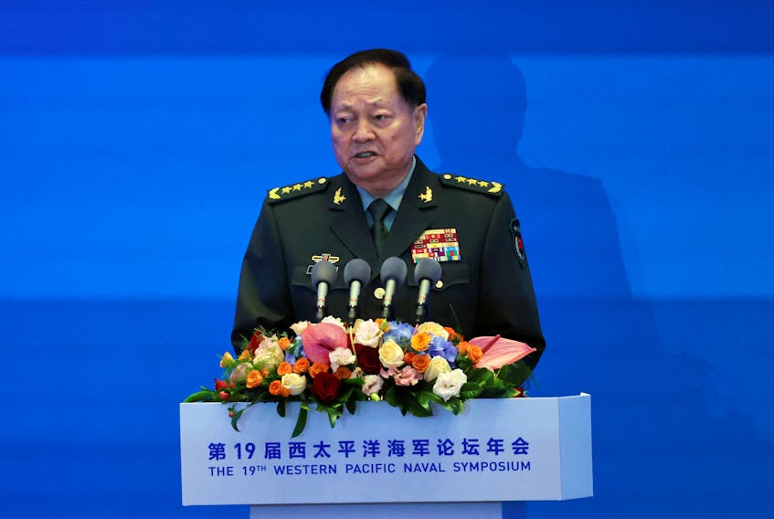 Central Military Commission (CMC) Vice Chairman Zhang Youxia speaks at the opening ceremony of the Western Pacific Naval Symposium in Qingdao, Shandong province, China April 22, 2024.