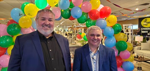 Duane, left, and Dave MacDonald, co-owners of Callbecks Home Hardware and now Leon’s Summerside, celebrated the latter’s official opening on April 17. Their company purchased the Leon’s franchise for P.E.I. from D.P. Murphy earlier this year and subsequently relocated it from Charlottetown to Summerside. Colin MacLean