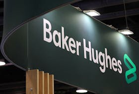 The logo of energy services firm Baker Hughes is displayed during the LNG 2023 energy trade show in Vancouver, British Columbia, Canada, July 12, 2023.