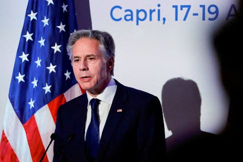 U.S. Secretary of State Antony Blinken holds a press conference at the end of the G7 foreign ministers meeting on Capri island, Italy, April 19, 2024.