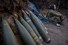 A serviceman of the 1148th separate artillery brigade of Air Assault Troops of Ukraine prepares a M777 howitzer to fire towards Russian troops, amid Russia's attack on Ukraine, in Donetsk region, Ukraine April 20, 2024. Radio Free Europe/Radio Liberty/Serhii Nuzhnenko via
