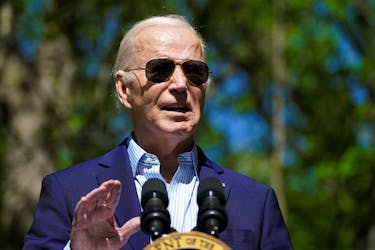 U.S. President Joe Biden delivers remarks to commemorate Earth Day during a visit to Prince William Forest Park in Triangle, Virginia, U.S., April 22, 2024. 