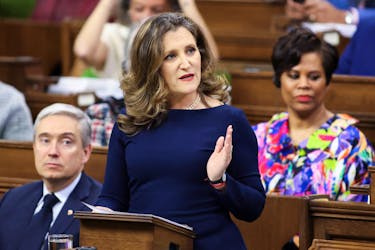 Canada's Deputy Prime Minister and Minister of Finance Chrystia Freeland presents the federal government budget for fiscal year 2024-25, in the House of Commons on Parliament Hill in Ottawa, Ontario, Canada, April 16, 2024. 