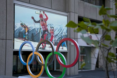 The Olympic rings seen displayed outside the headquarters for the Canadian Olympic Committee (COC) in Montreal, November 9, 2015.