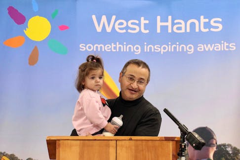 West Hants Mayor Abraham Zebian, holding his 18-month-old daughter Mira, said the $6.1-million new water storage tank for the region will give the municipality the capacity to keep growing.