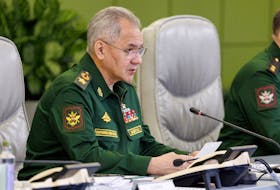 Russian Defence Minister Sergei Shoigu chairs a meeting with the armed forces' leadership in Moscow, Russia, April 2, 2024. Russian Defence Ministry/Handout via