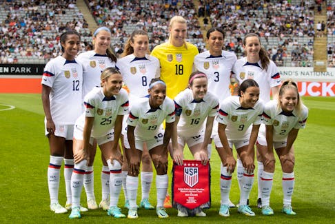 Jan 21, 2023; Auckland, NZL; United States women's soccer team pose for a team photo before the International Friendly between New Zealand and USA held at Eden Park. Mandatory Credit: Brett Phibbs-USA TODAY Sports