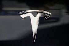 A Tesla logo is seen in Los Angeles, California U.S. January 12, 2018.