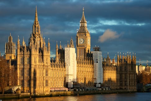 A general view of the Houses of Parliament at sunrise, in London, Britain, February 9, 2022.