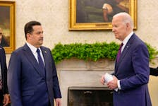U.S. President Joe Biden meets with Iraqi Prime Minister Mohammed Shia al-Sudani at the White House in Washington, U.S., April 15, 2024. Iraqi Prime Minister Media Office/Handout via