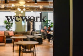 A WeWork logo is seen at a WeWork office in San Francisco, California, U.S. September 30, 2019. 