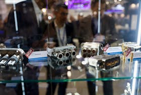 Aerospace components manufactured by Amphenol are displayed at the 54th International Paris Airshow at Le Bourget Airport near Paris, France, June 21, 2023.
