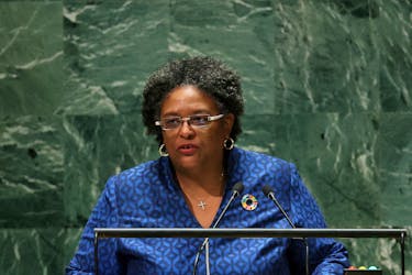 Prime Minister of Barbados Mia Amor Mottley addresses the 78th Session of the U.N. General Assembly in New York City, U.S., September 22, 2023.