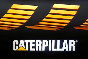 Caterpillar logo is pictured at the 'Bauma' Trade Fair for Construction Machinery, Building Material Machines, Mining Machines, Construction Vehicles and Construction Equipment in Munich, Germany, April 8, 2019.