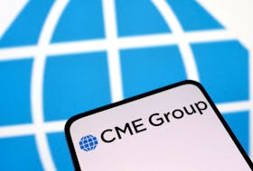 CME Group Inc logo is seen displayed in this illustration taken April 10, 2023.