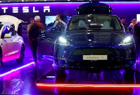 Tesla Model Y on display at the Everything Electric exhibition at the ExCeL London international exhibition and convention centre in London, Britain, March 28, 2024. 