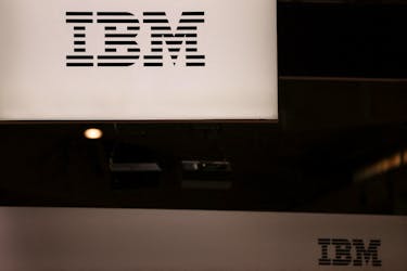 The International Business Machines Corporation (IBM) logo is displayed, during the GSMA's 2023 Mobile World Congress (MWC) in Barcelona, Spain March 1, 2023.
