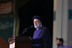 Iranian President Ebrahim Raisi gives a speech during a ceremony to mark the fourth anniversary of the killing of senior Iranian military commander General Qassem Soleimani in a U.S. attack, in Tehran, Iran, January 3, 2024. Majid Asgaripour/WANA (West Asia News Agency) via