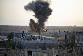 Smoke rises following Israeli strikes, amid the ongoing conflict between Israel and the Palestinian Islamist group Hamas, in Rafah, in the southern Gaza Strip April 22, 2024.
