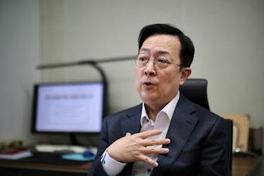 Lee Han Sun, head of LG Energy Solution intellectual property center, speaks during an interview with Reuters at the company headquarters in Seoul, South Korea, April 23, 2024.  