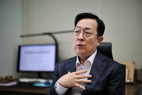Lee Han Sun, head of LG Energy Solution intellectual property center, speaks during an interview with Reuters at the company headquarters in Seoul, South Korea, April 23, 2024.  