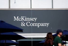 The McKinsey & Company logo is displayed at the 54th International Paris Airshow at Le Bourget Airport near Paris, France, June 21, 2023.