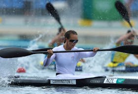 Tokyo 2020 Olympics - Canoe Sprint - Women's K4 500m - Semifinal 2 - Sea Forest Waterway, Tokyo, Japan – August 7, 2021. Lisa Carrington of New Zealand in action