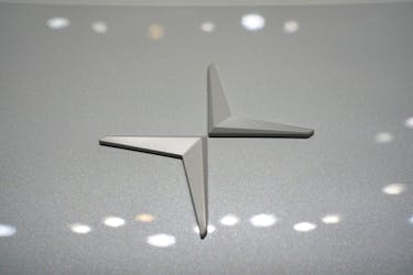 A Polestar logo is seen at the New York International Auto Show Press Preview, in Manhattan, New York City, U.S., March 27, 2024.
