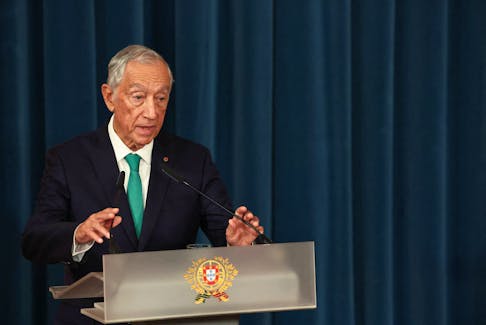 Portuguese President Marcelo Rebelo de Sousa speaks during the swearing-in ceremony of the new government, at Ajuda Palace in Lisbon, Portugal April 2, 2024.