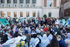 A collective of groups organised by Jewish students at Columbia and Barnard in solidarity with Gaza and the protest encampment host Passover Seder at Columbia University, during the ongoing conflict between Israel and the Palestinian Islamist group Hamas, in New York City, U.S., April 22, 2024,