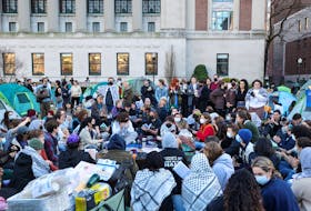 A collective of groups organised by Jewish students at Columbia and Barnard in solidarity with Gaza and the protest encampment host Passover Seder at Columbia University, during the ongoing conflict between Israel and the Palestinian Islamist group Hamas, in New York City, U.S., April 22, 2024,