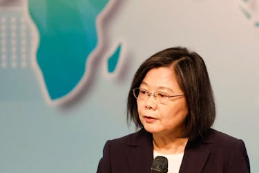Taiwan's President Tsai Ing-wen speaks during the Ketagalan forum in Taipei, Taiwan August 8, 2023.