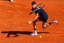 Tennis - ATP Masters 1000 - Monte Carlo Masters - Monte Carlo Country Club, Roquebrune-Cap-Martin, France - April 13, 2024 Italy's Jannik Sinner in action during his semi final match against Greece's Stefanos Tsitsipas