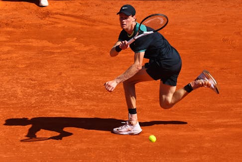 Tennis - ATP Masters 1000 - Monte Carlo Masters - Monte Carlo Country Club, Roquebrune-Cap-Martin, France - April 13, 2024 Italy's Jannik Sinner in action during his semi final match against Greece's Stefanos Tsitsipas