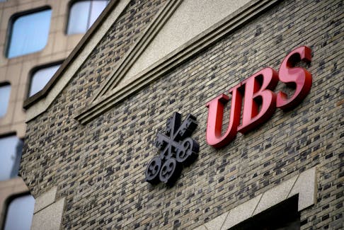The logo of Swiss bank UBS is seen at the bank's branch in Shanghai, China, March 20, 2023.