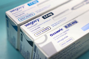 Boxes of Ozempic and Wegovy made by Novo Nordisk are seen at a pharmacy in London, Britain March 8, 2024.
