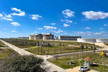 Storage tanks and gas-chilling units are seen at Freeport LNG, the second largest exporter of U.S. liquified natural gas, near Freeport, Texas, U.S., February 11, 2023. Reuters/Arathy Somasekhar/File Photo
