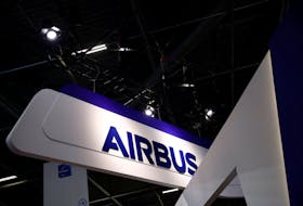 The logo of Airbus is seen at the Milipol Paris, the worldwide exhibition dedicated to homeland security and safety, in Villepinte near Paris, France, November 15, 2023.
