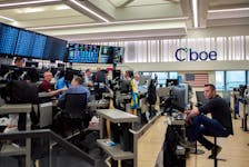 Brokers execute trades on the CBOE (Chicago Board Options Exchange) Global Markets  trading floor, at their headquarters in Chicago, Illinois, U.S., April 11, 2024.
