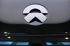 The logo of NIO seen on an ET7 car model is pictured at the NIO House, the showroom of the Chinese premium smart electric vehicle manufacture NIO Inc. in Berlin, Germany August 17, 2023.